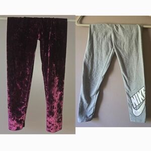 Nike Gray and Maroon Velvet Kids Leggings Set